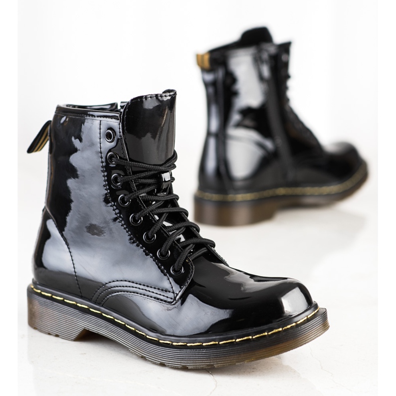 Queentina Scarpe da trekking laccate alla moda nero 1