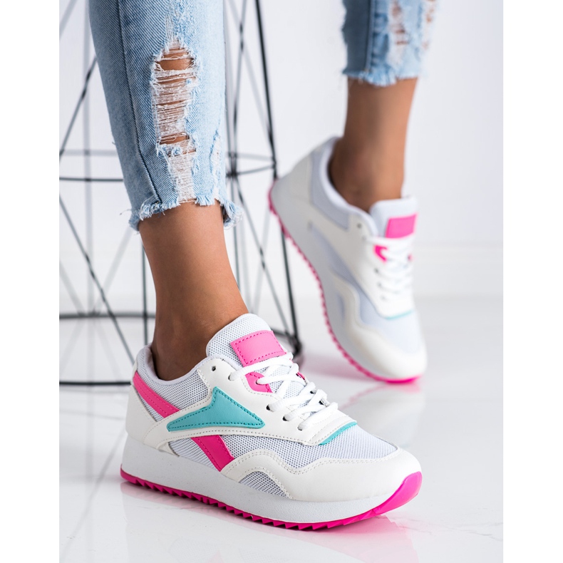 SHELOVET Scarpe sportive bianche sulla piattaforma bianco rosa 1