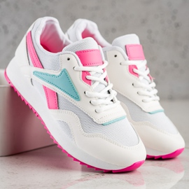 SHELOVET Scarpe sportive bianche sulla piattaforma bianca rosa 2