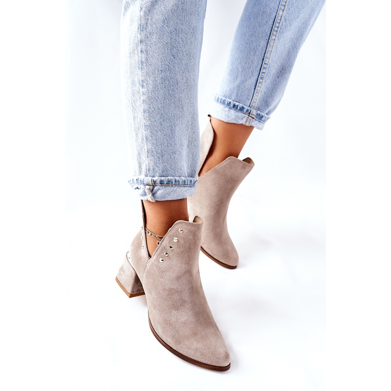 Lewski Shoes Stivaletti da donna in pelle scamosciata con ritagli Lewski Cappuccino 3074 / B beige 1