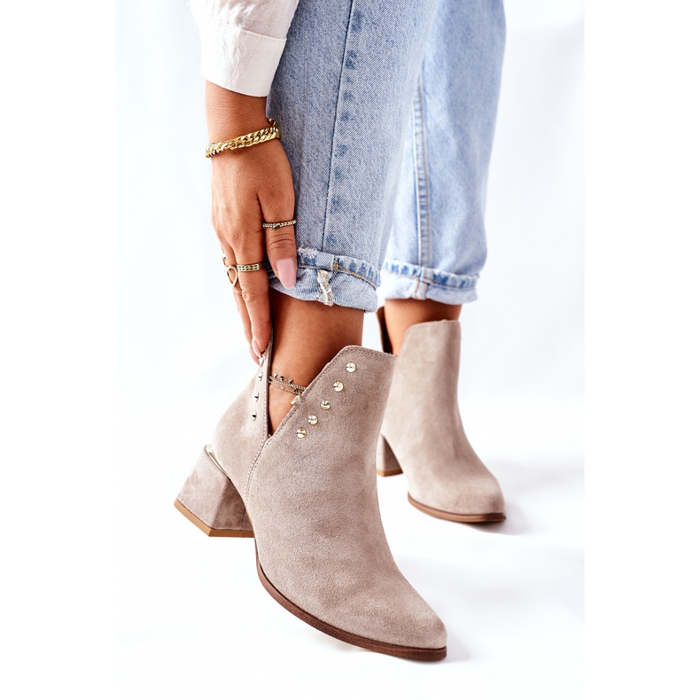 Lewski Shoes Stivaletti da donna in pelle scamosciata con ritagli Lewski Cappuccino 3074 / B beige 2