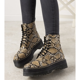 Stivali beige con motivo a pelle di serpente Deross marrone 1