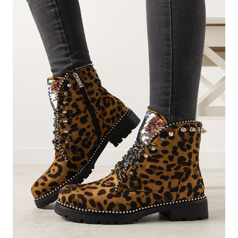 Stivali marroni nella fantasia leopardata Edesa marrone nero 2