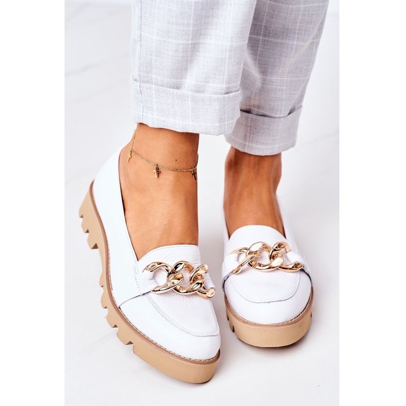 Mocassini in pelle Lewski Shoes 3040 Bianco 4