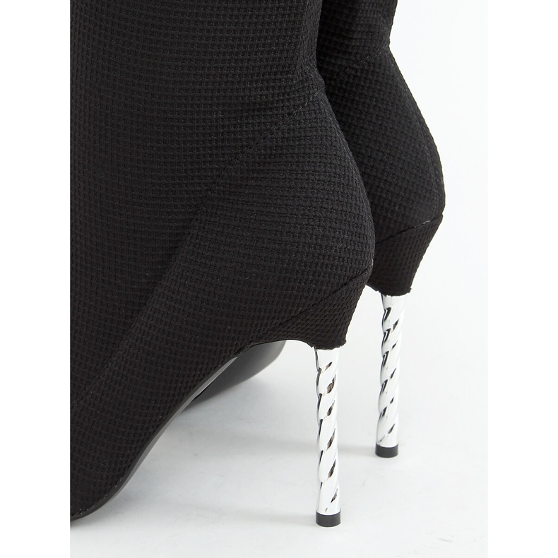 Stivali sopra il ginocchio neri su un calzino con tacco alto TM032 Black nero 1