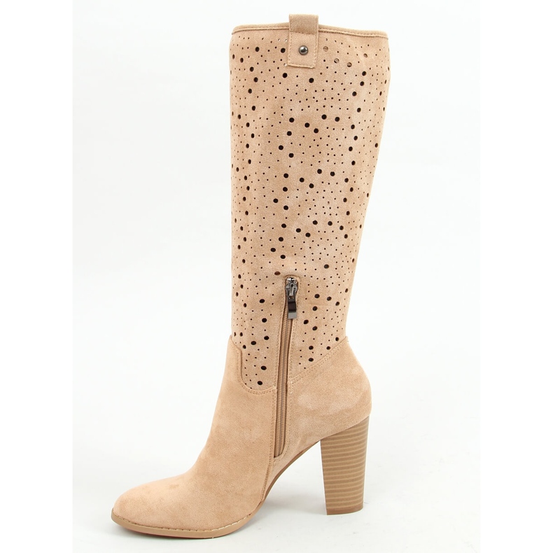 Stivali tacco alto traforato beige RT89956 Beige 1