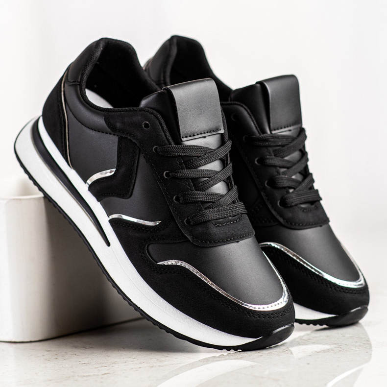 SHELOVET Scarpe sportive in ecopelle nero 2
