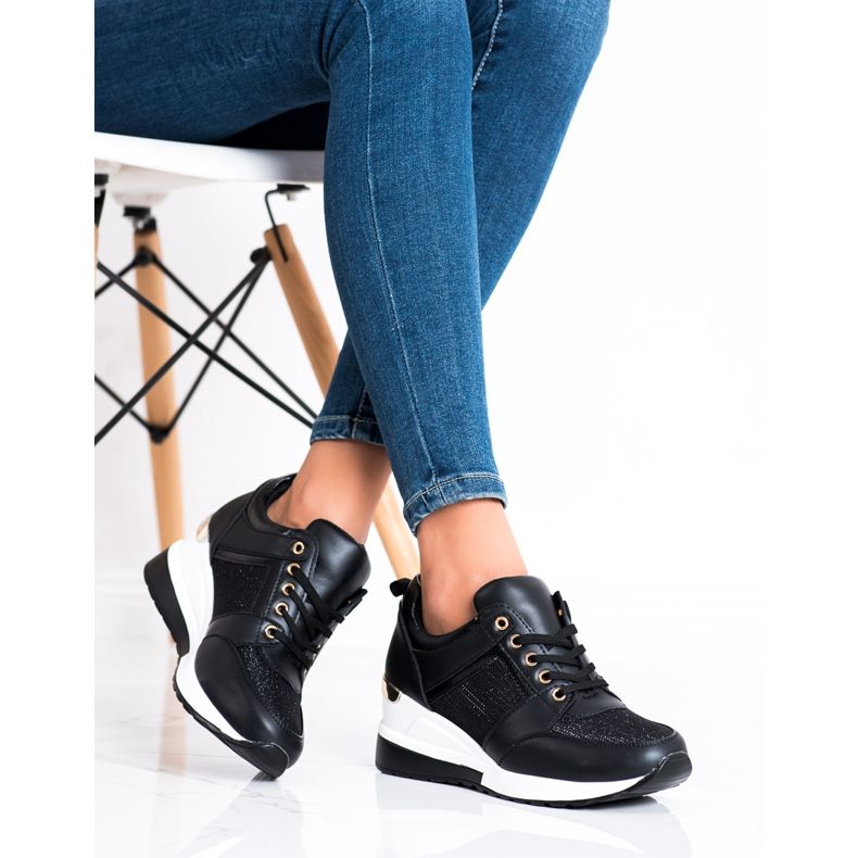 Diamantique Sneakers nere con zeppa nero 1
