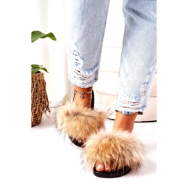 Ciabatte con pelliccia naturale Camel Elsa 747 marrone 1
