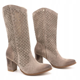 Exousite Stivali donna in pelle traforata tacchi alti 1224 grigio 2
