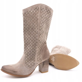 Exousite Stivali donna in pelle traforata tacchi alti 1224 grigio 4