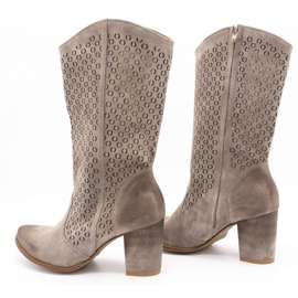 Exousite Stivali donna in pelle traforata tacchi alti 1224 grigio 5