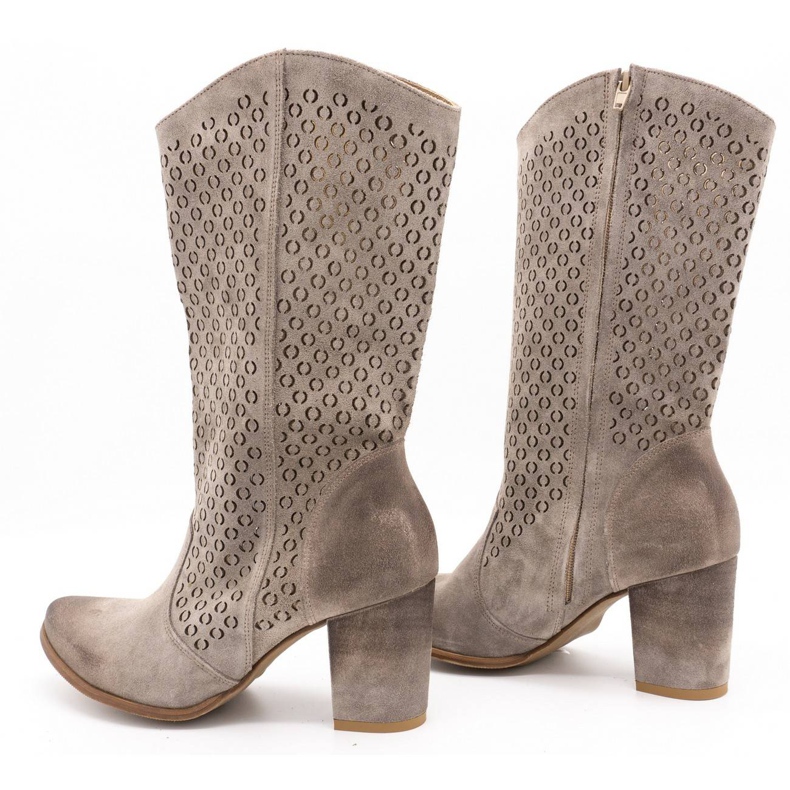 Exousite Stivali donna in pelle traforata tacchi alti 1224 grigio 5