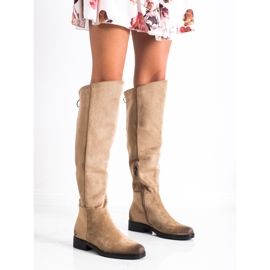 Stivali casual VINCEZA in pelle scamosciata beige 1
