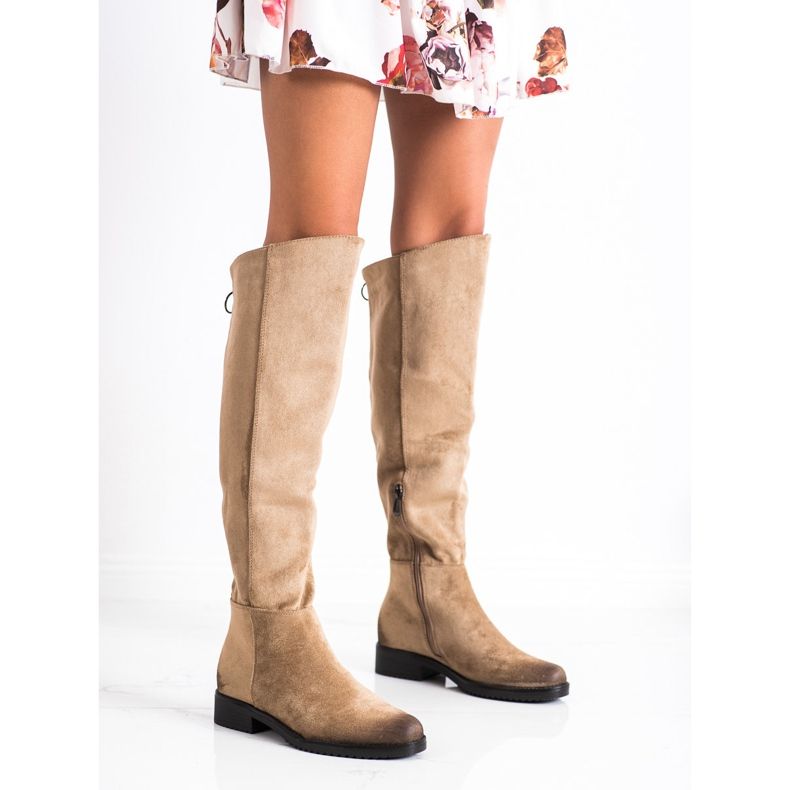 Stivali casual VINCEZA in pelle scamosciata beige 1