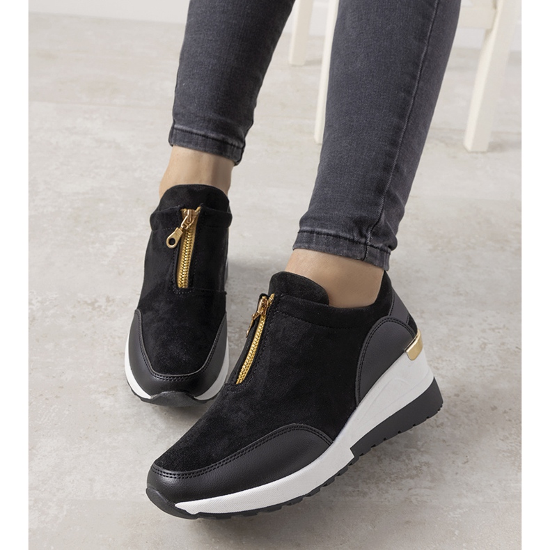 Sneakers con zeppa Velasco in camoscio nero 1