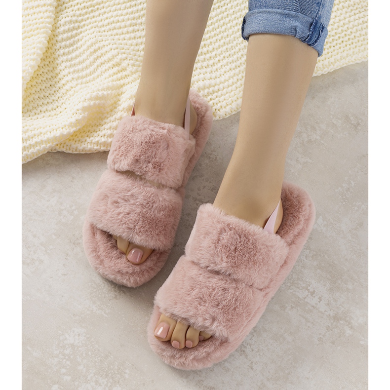 Pantofole da donna rosa con elastico e pelliccia Rosales 1