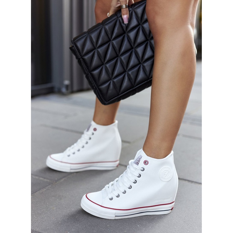 Cross Jeans Sneakers in pelle su jeans incrociati con zeppa II2R4024 Bianco 2