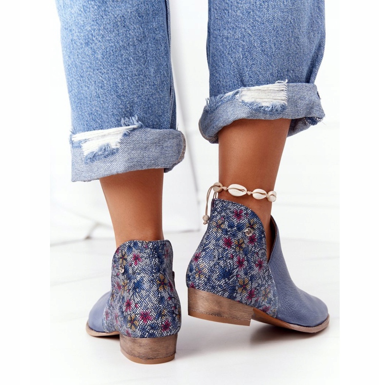 Stivali Maciejka In Pelle Blu Navy Con Fiori 04091-64 3