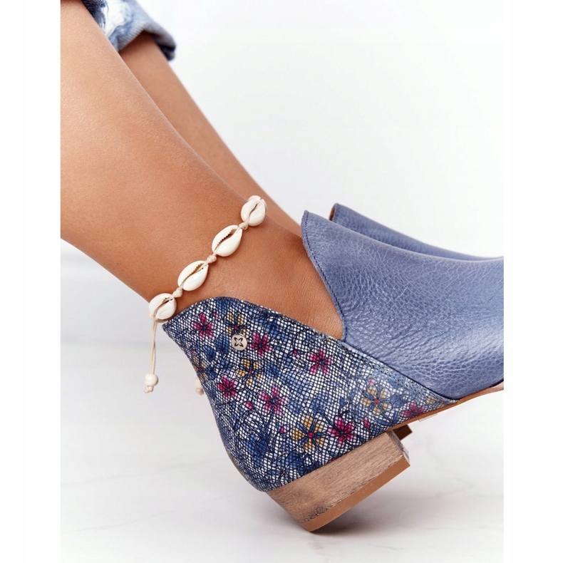 Stivali Maciejka In Pelle Blu Navy Con Fiori 04091-64 5