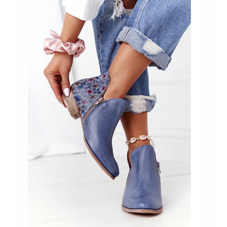Stivali Maciejka In Pelle Blu Navy Con Fiori 04091-64 1