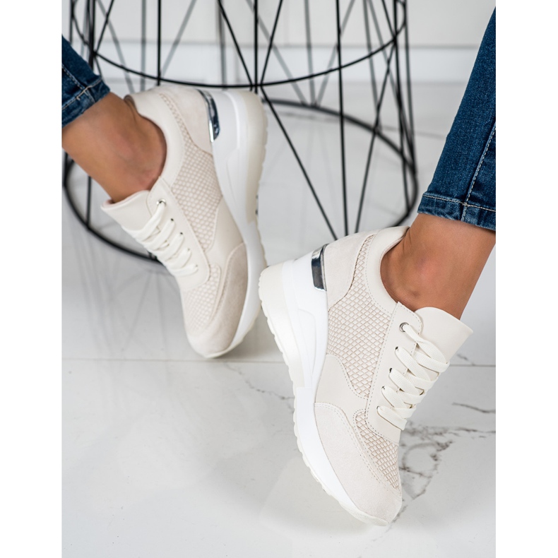 SHELOVET Sneakers con zeppa leggera beige 1