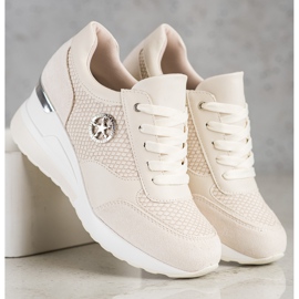 SHELOVET Sneakers con zeppa leggera beige 2