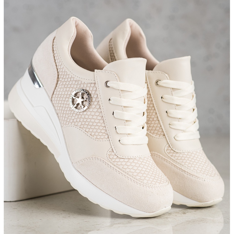 SHELOVET Sneakers con zeppa leggera beige 2