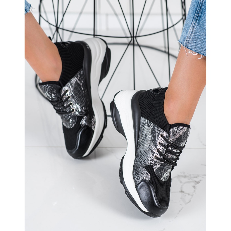 SHELOVET Sneakers senza lacci con stampa serpente nero 1