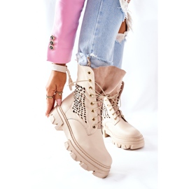 PA2 Stivali da donna in pelle traforata Beige Small Hootie 2