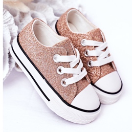 Sneakers per bambini con glitter oro rosa Bling-Bling d'oro 1