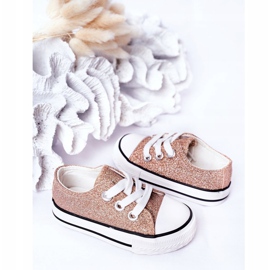 Sneakers per bambini con glitter oro rosa Bling-Bling d'oro 3