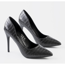 Stiletto in pelle di coccodrillo nero ebano 1