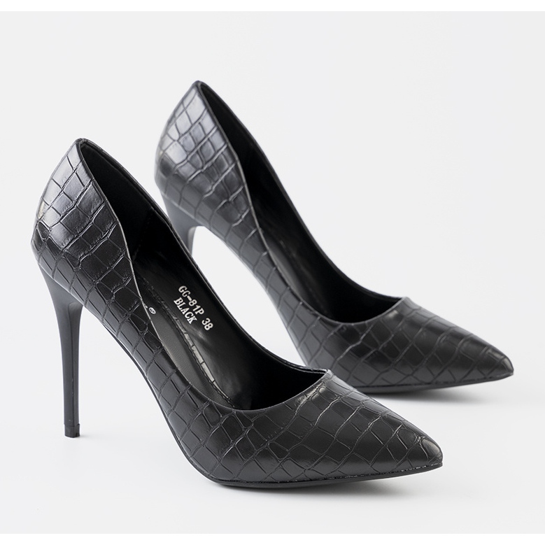 Stiletto in pelle di coccodrillo nero ebano 1
