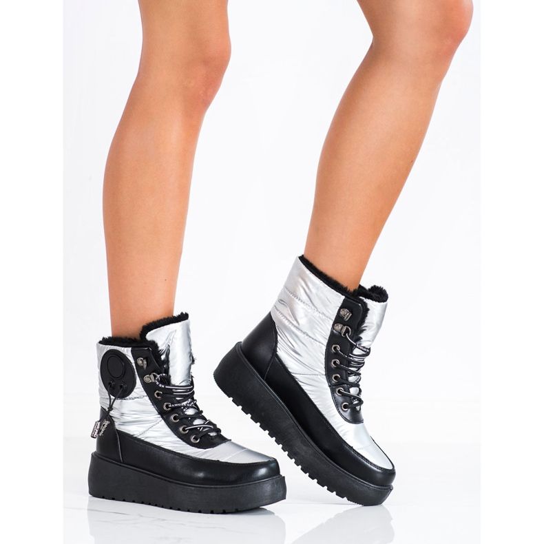 SHELOVET Stivali da neve argento sulla piattaforma bianco nero 1