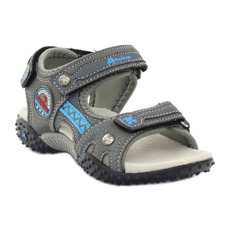 American Club Sandali in velcro con inserto in pelle grigia americana 1618 grigio blu 1