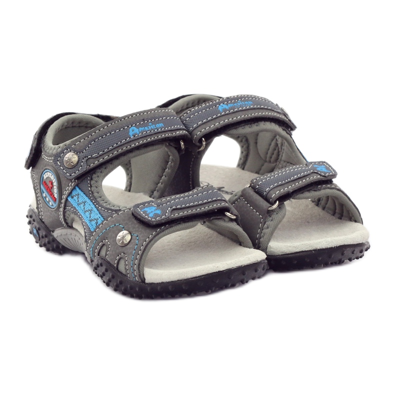 American Club Sandali in velcro con inserto in pelle grigia americana 1618 grigio blu 4