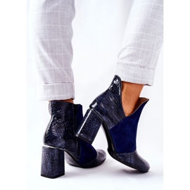 PA2 Stivali da donna in pelle con tacco blu navy I Wish 2