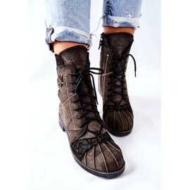 Stivali in pelle caldi da donna Maciejka Oliva 03961-24 verde 2