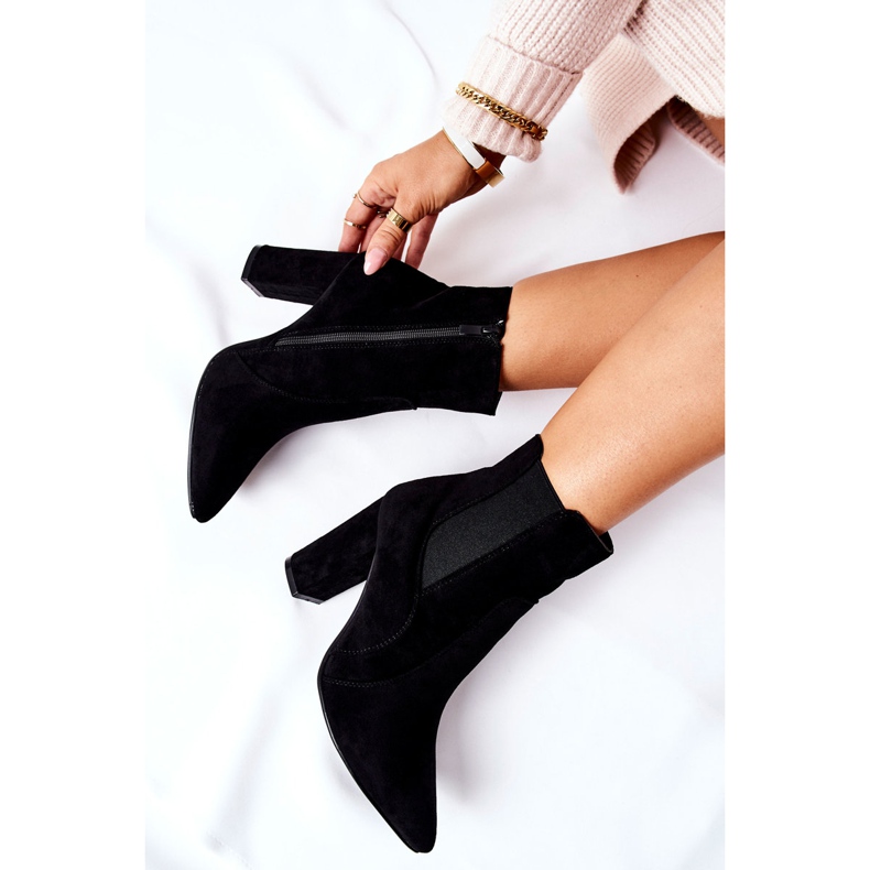 PG1 Stivali da donna in pelle scamosciata con tacco neri Kastren nero 1