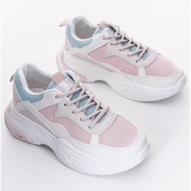 Sneakers crema Yumiko in rete bianca rosa 1