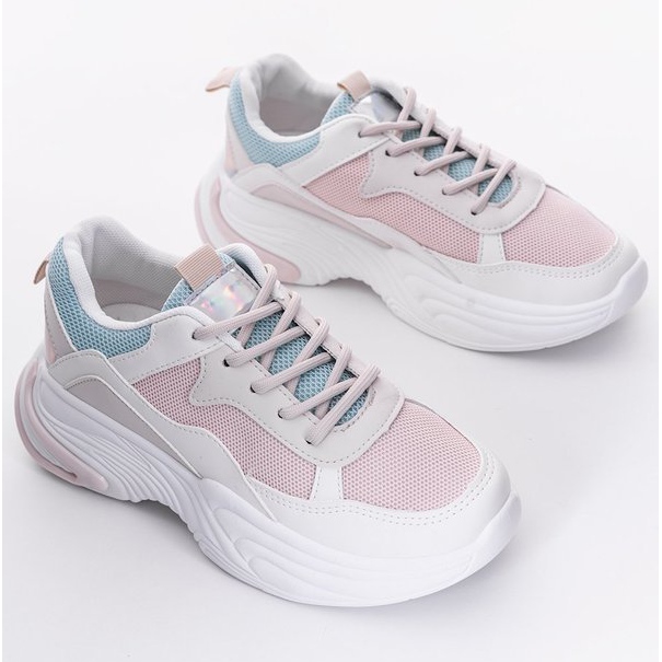 Sneakers crema Yumiko in rete bianca rosa 1