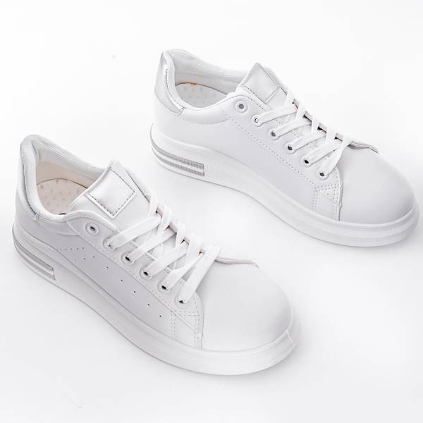 Le sneakers bianche con suola piatta di Nikki bianco argento 1
