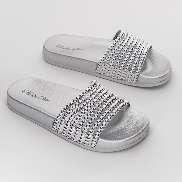 Pantofole argento con perline Jenny in gomma 1