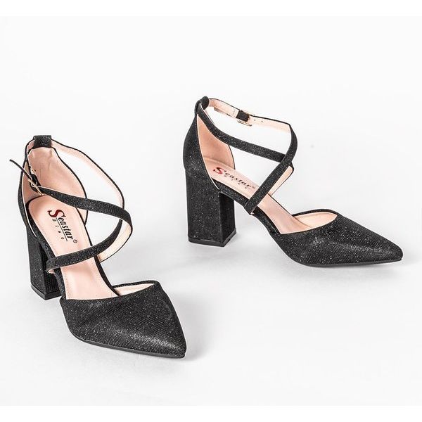 Pumps nere sul post Shine nero argento 1