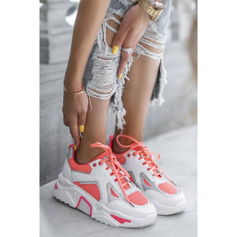 Sneakers rosa neon Bling! Bling! bianca 1