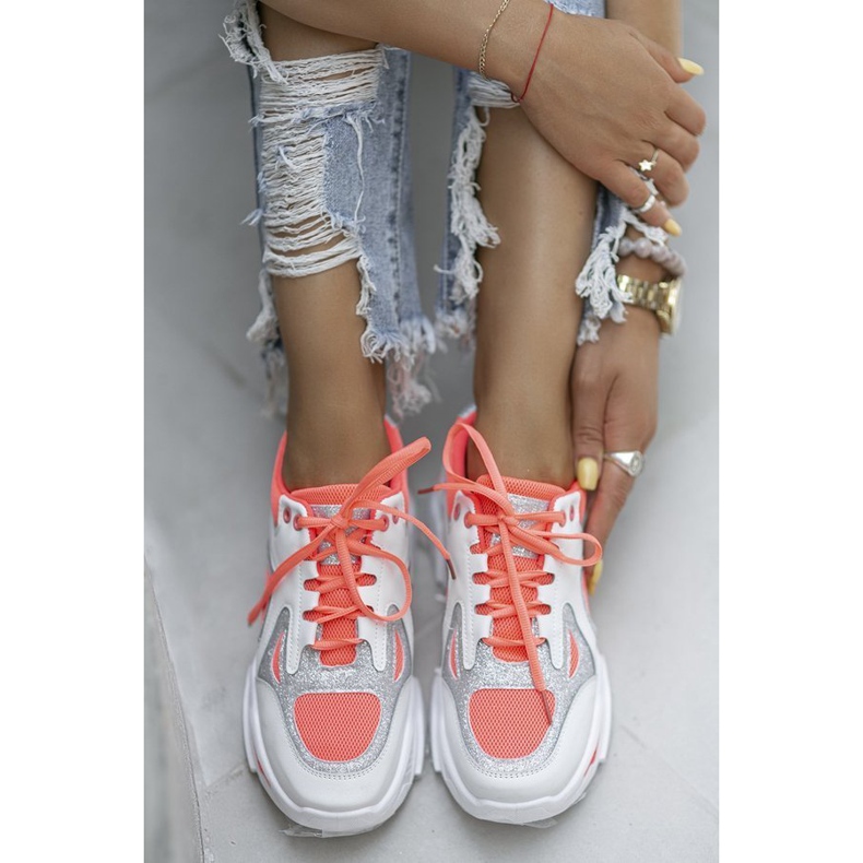 Sneakers rosa neon Bling! Bling! bianco 2