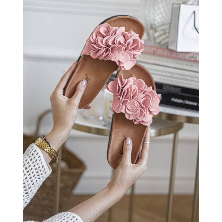 Pantofole rosa Esperanza con fiori 1