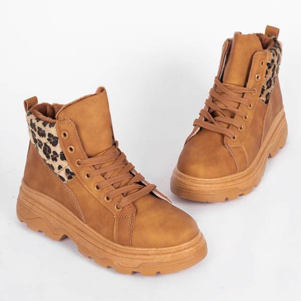 Scarponcini da trekking marroni animali con stampa leopardata marrone 1