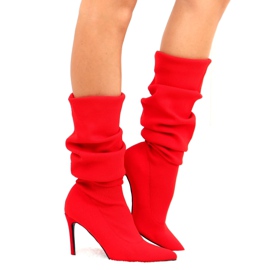 Stivali alti a calzino rosso con tacchi a spillo AT-0656-L Red 1